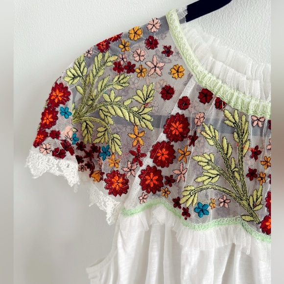 Free People Mesh Floral Embroidered White Bubble
Blouse - Picture 3 of 5